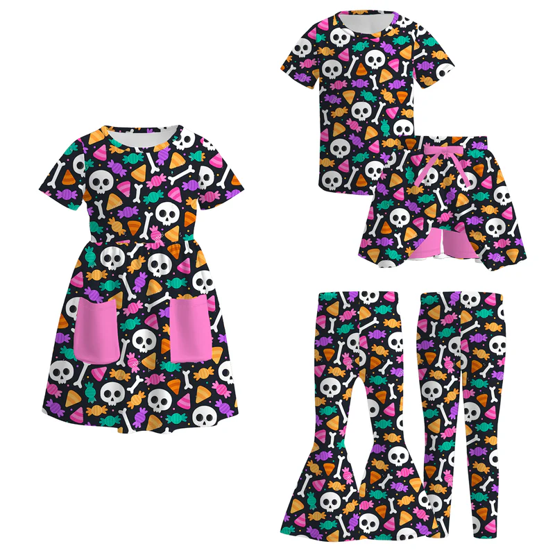 Custom moq 5 each style eta 6-7weeks baby girl short sleeve shorts set and dress and adult pants