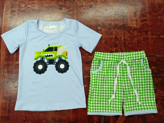 Custom moq 3 eta 6-7weeks baby boys clothes green short Sleeve shorts sets-25.5.8