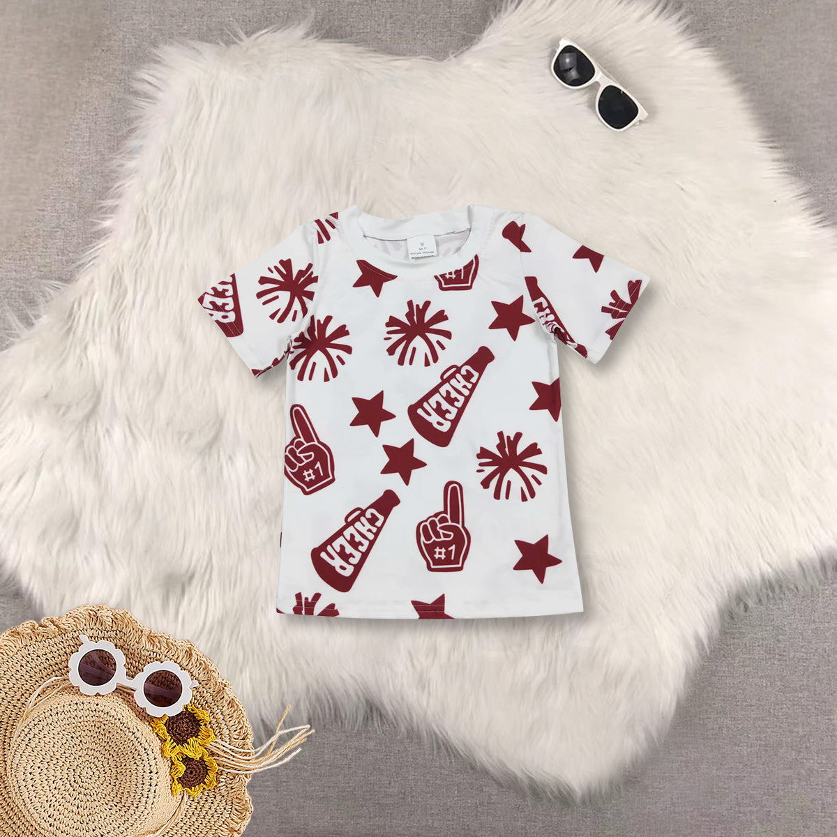 RTS NO MOQ Sibling baby girl clothes cheers short-sleeved tops