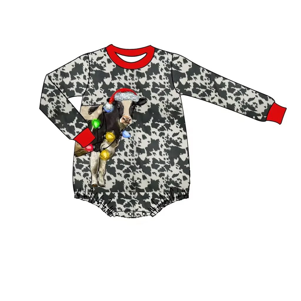 Custom moq 5 each style eta 6-7weeks baby boy clothes Christmas cow long sleeve romper-25.7.22