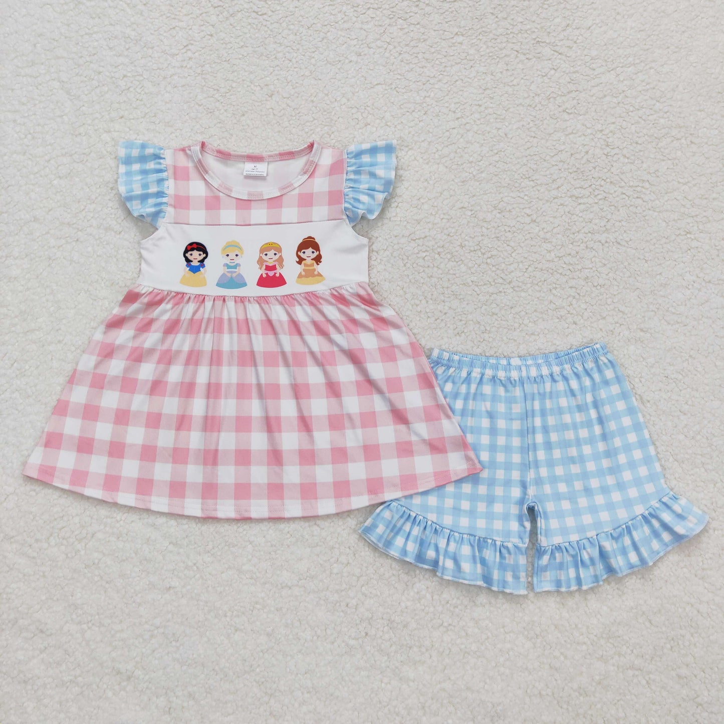 Cute Clothes GSSO0692 Baby Girls Pink Checkered Tunic Top Ruffle Shorts Clothes Sets