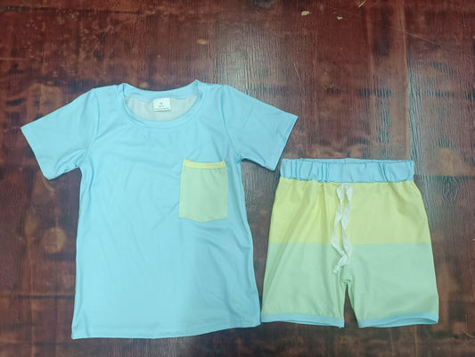 Custom moq 3 eta 6-7weeks baby boys clothes blue short Sleeve shorts sets