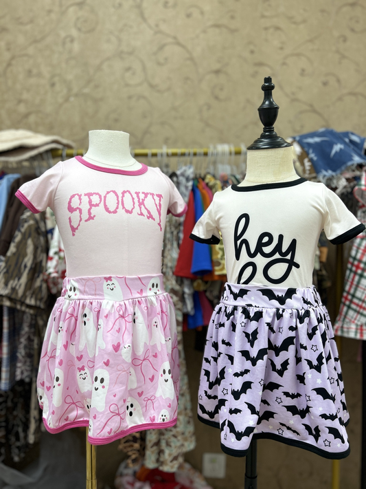 RTS NO MOQ Sibling baby girls clothes halloween short-sleeved skirt sets