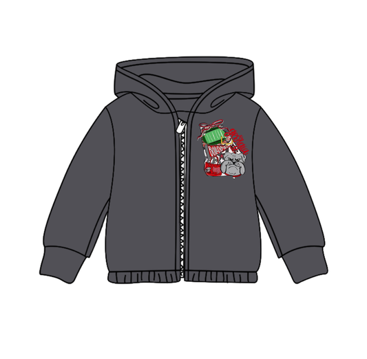 Custom moq 5 mix size milk silk baby girls clothes team dark gray hooded long sleeve top-25.8.4