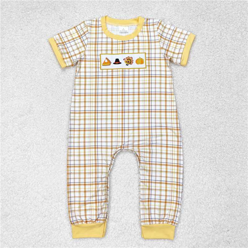 RTS NO MOQ（In Stock) SR1869 Embroidered turkey short-sleeved jumpsuit