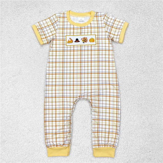 RTS NO MOQ（In Stock) SR1869 Embroidered turkey short-sleeved jumpsuit