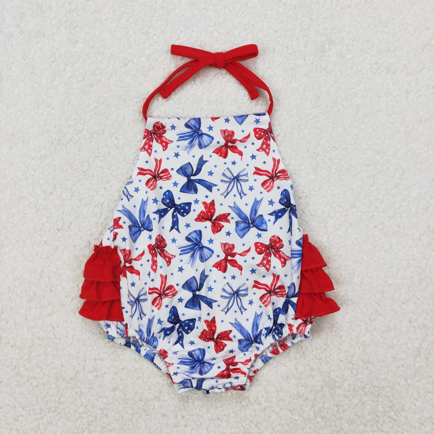 RTS NO MOQ Girls clothes 4th of july bow short sleeve Clothes Sets romper