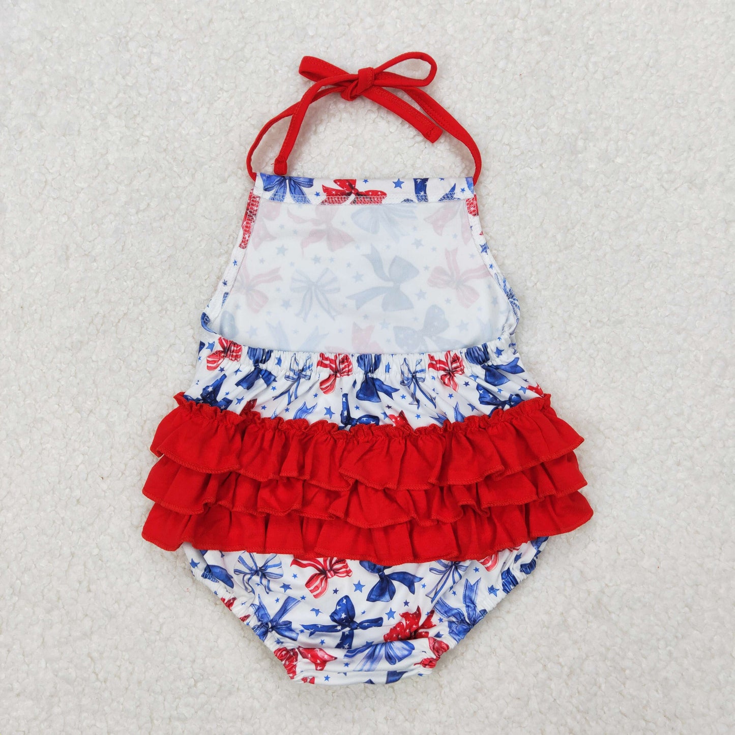 RTS NO MOQ Girls clothes 4th of july bow short sleeve Clothes Sets romper