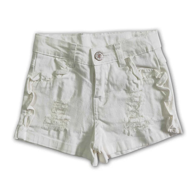 RTS NO MOQ Sibling Baby Girls turquoise color summer ruffle denim shorts