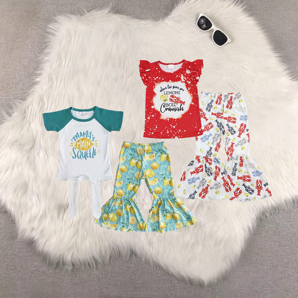 RTS NO MOQ Sibling baby girl clothes short-sleeved pants sets