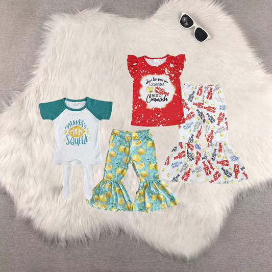 RTS NO MOQ Sibling baby girl clothes short-sleeved pants sets