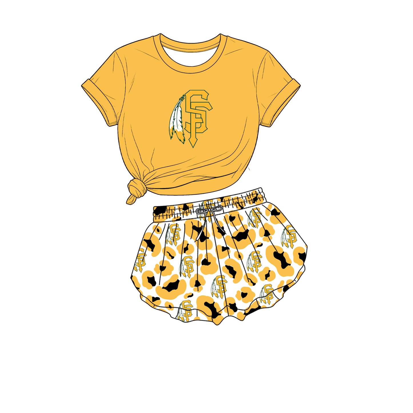 custom moq 5 mix size  XY072107 Baby Girls Print Short Sleeve Top Leopard Print Shorts Team Outfit Set