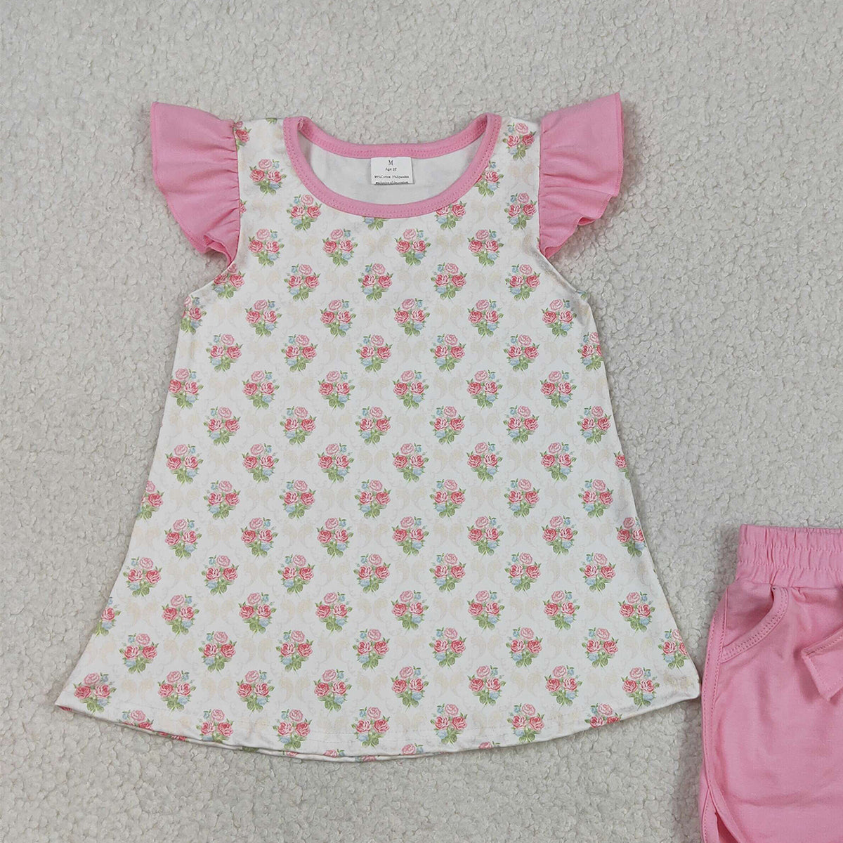 RTS NO MOQ GSSO2953 Baby Girls Pink Checked Tunic with Pockets Short Outfit Set