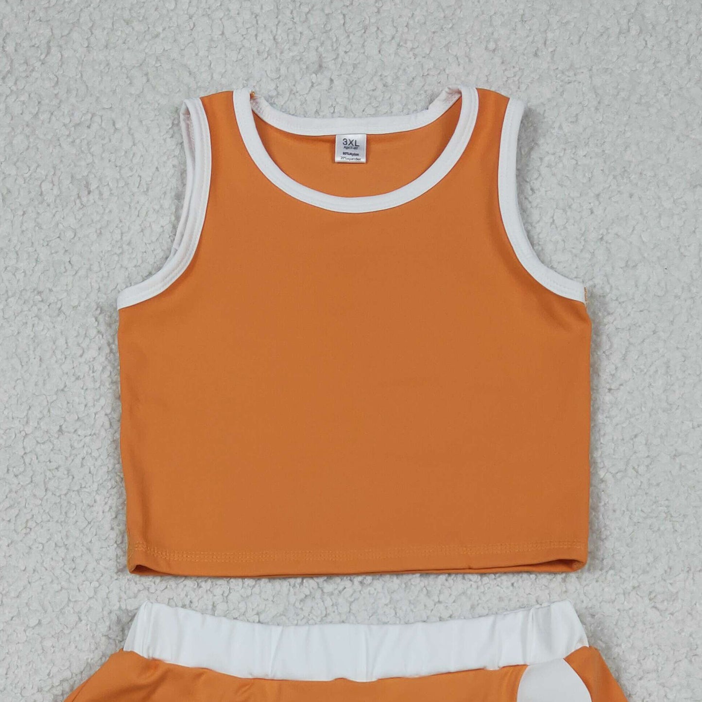 RTS NO MOQ yoga fabric cotton GSD4033  Yoga Toddler Girls Orange  Vest Scallop Skirt Short Yoga Sports Outfit