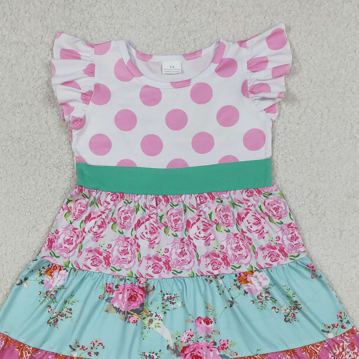 RTS NO MOQ GSD4089 Baby Girls Patchwork Knee Length Dresses with Flutter Sleeves Floral Print(3-4T-10-12T）