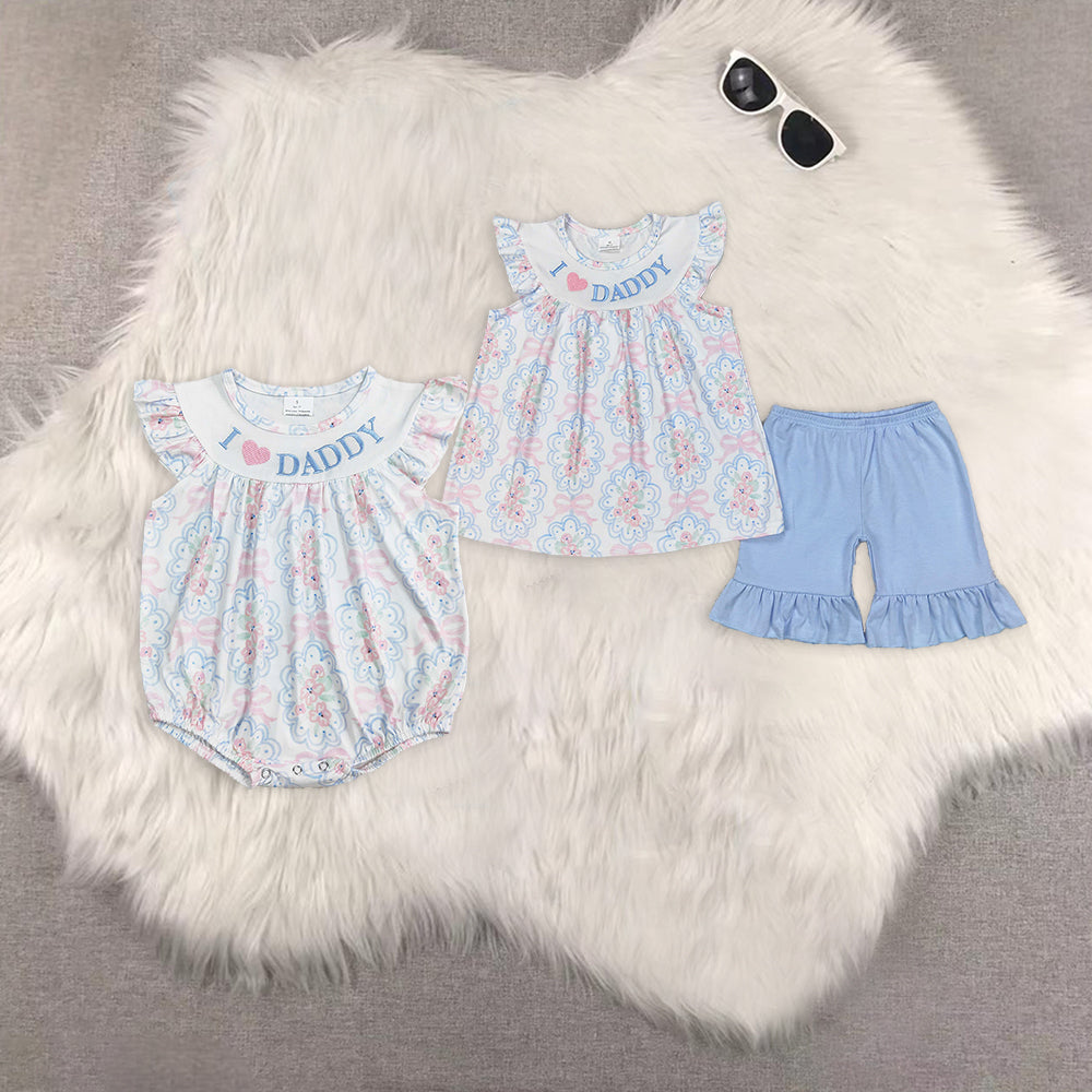RTS NO MOQ Embroidery daddy short-sleeved shorts suit &and romper