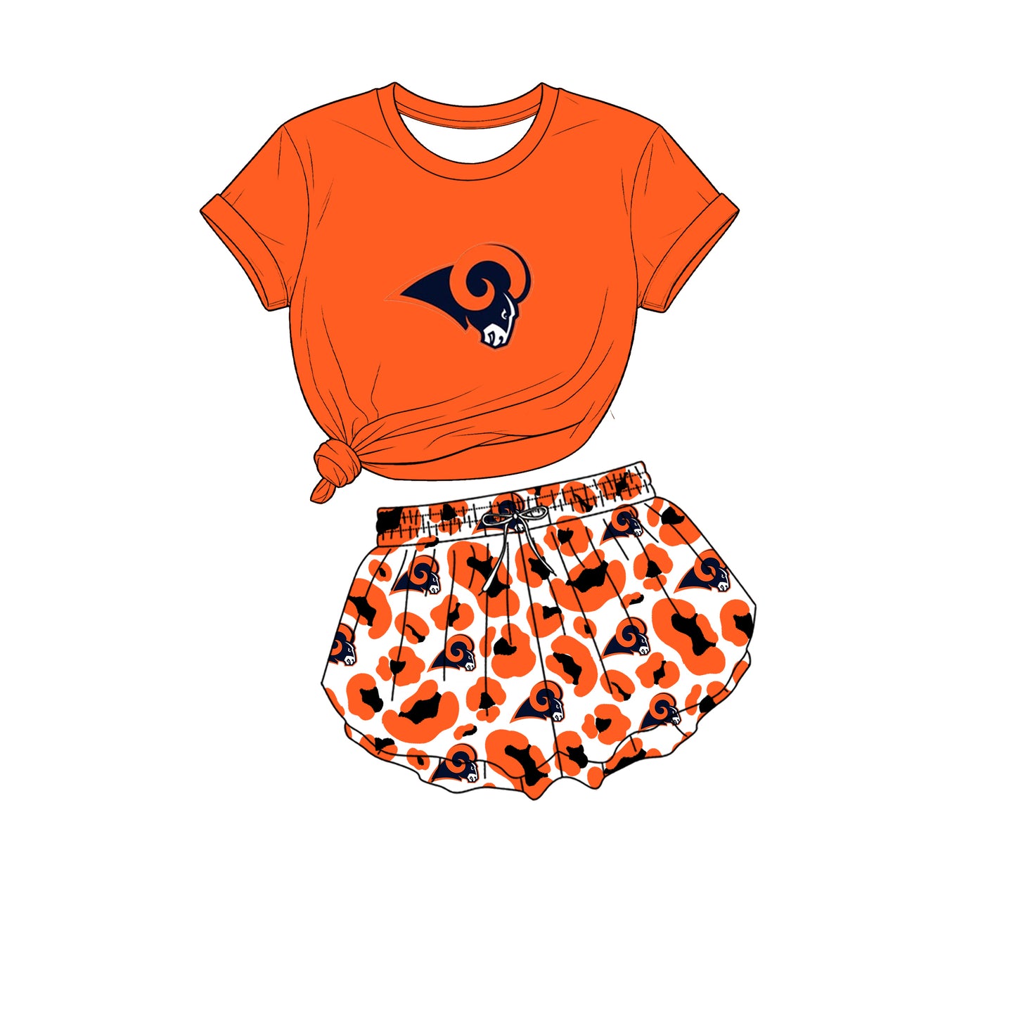 custom moq 5 mix size XY072007 Baby Girls Print Short Sleeve Crew Neck Top Leopard Print Shorts Team Outfit Set