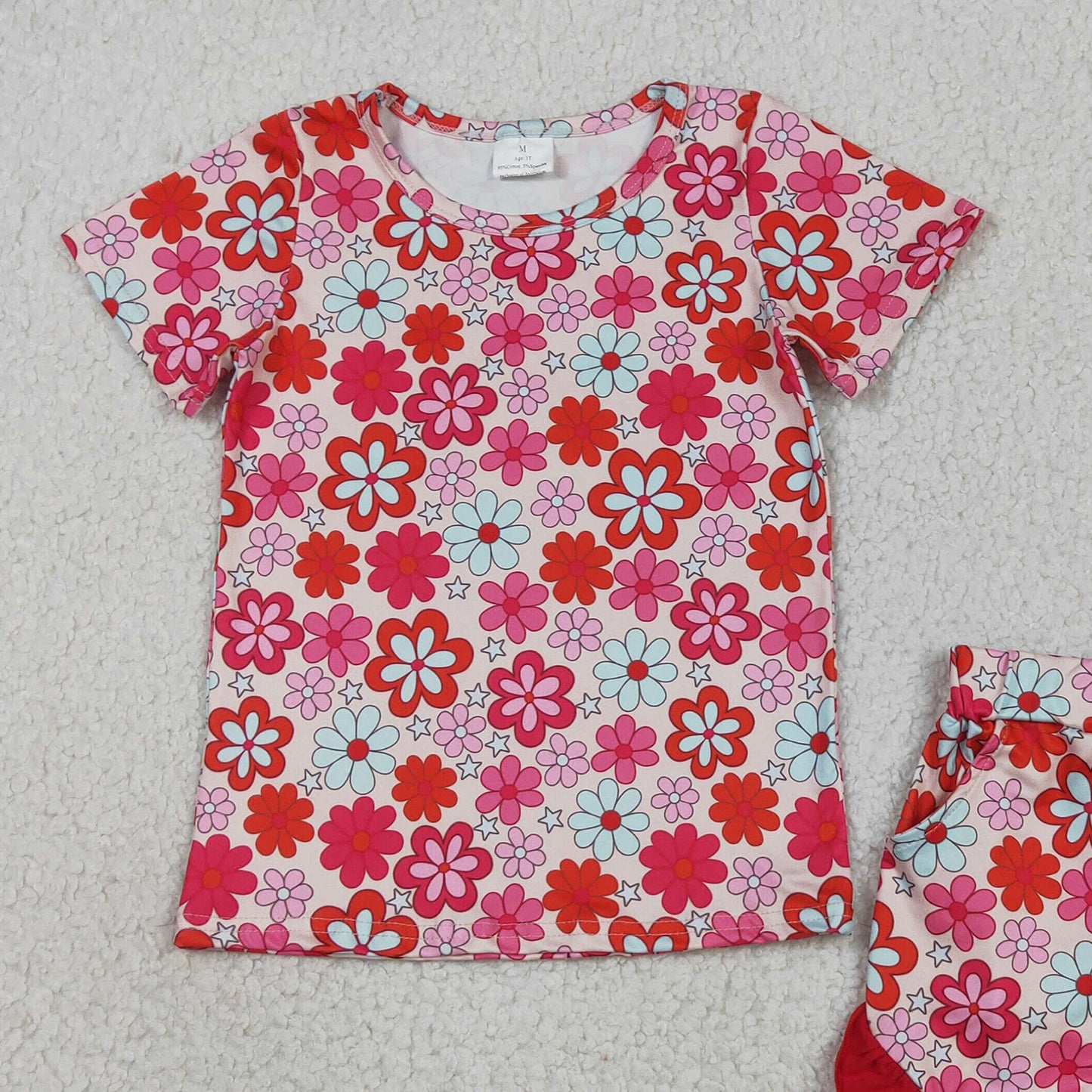 RTS NO MOQ GSSO3471 Baby Girls Cute Floral Top Ruffle Shorts Clothes Sets