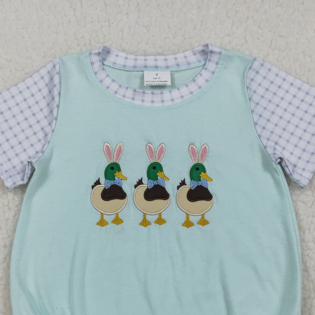 RTS NO MOQ SR3630 Baby Boys Easter Hunting Rompers Short Sleeve Embroidery Bunny Ducks Outfit for Spring