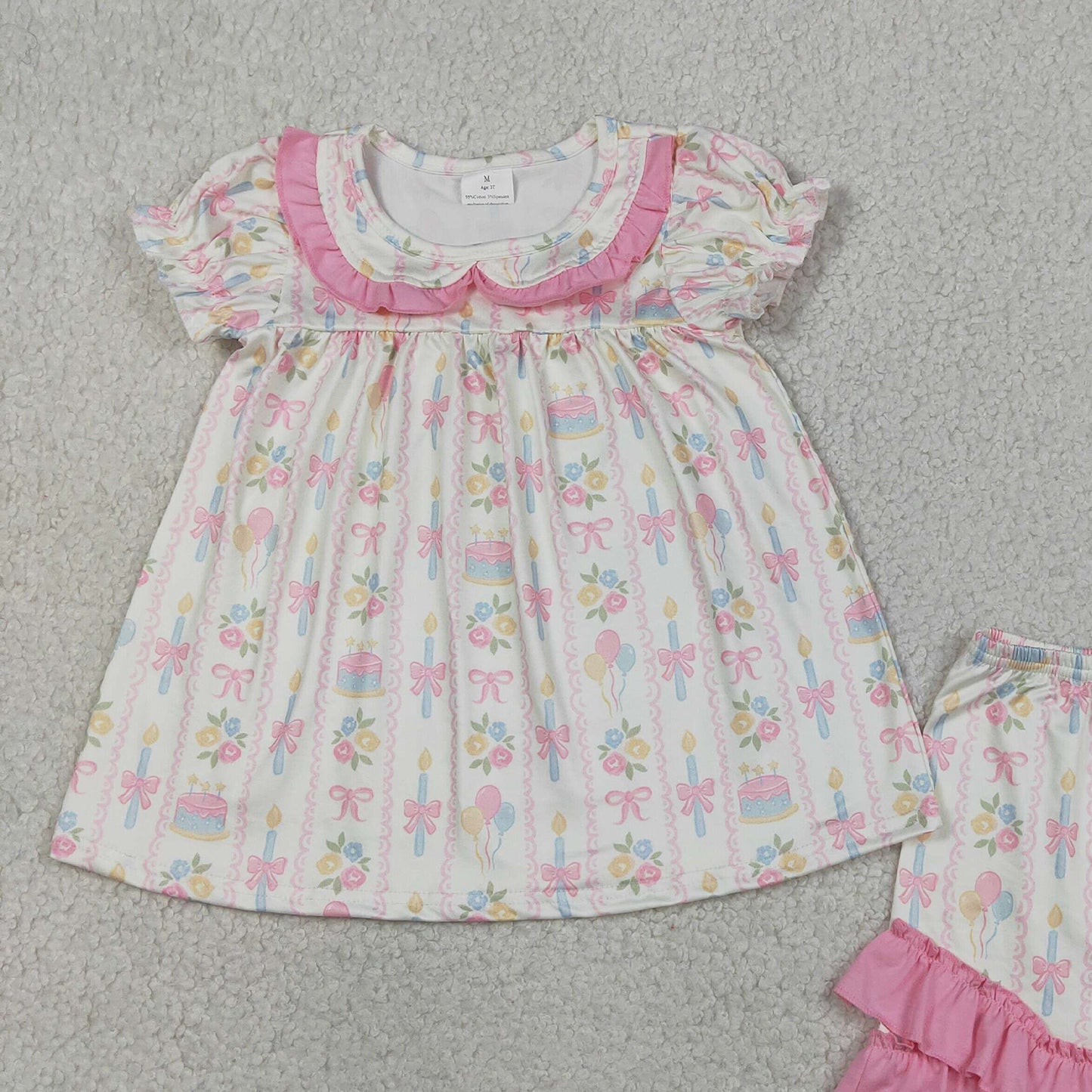 RTS NO MOQ GSSO3445 Baby Girls Summer Stripe Collar Colorful Bow Floral Short Set