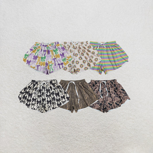 RTS NO MOQ Sibling Adult Women Southern Brown Camo Yoga Active Ruffle Shorts Bottom