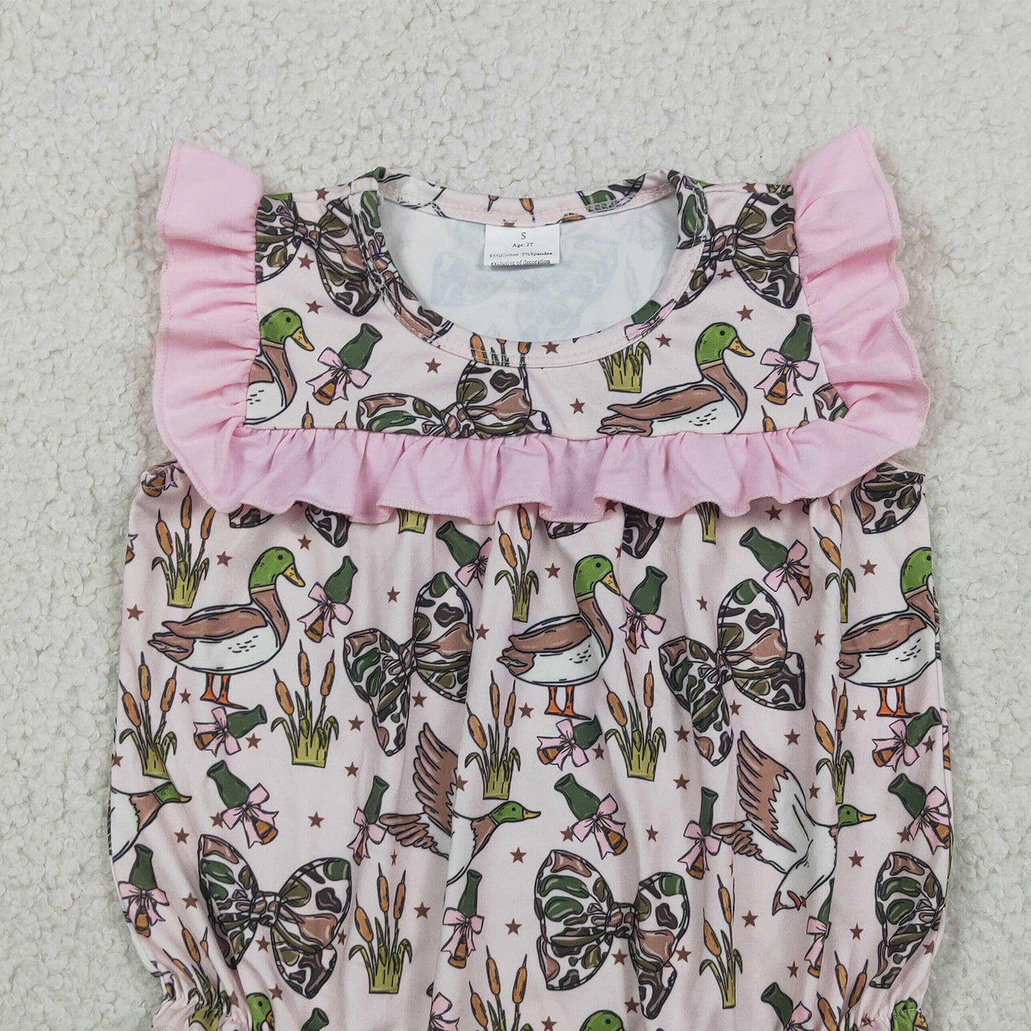 RTS NO MOQ milk silk SR4160 Baby Girls Cute Ducks Hunting Camo Sleeveless Bows Ruffle Romper