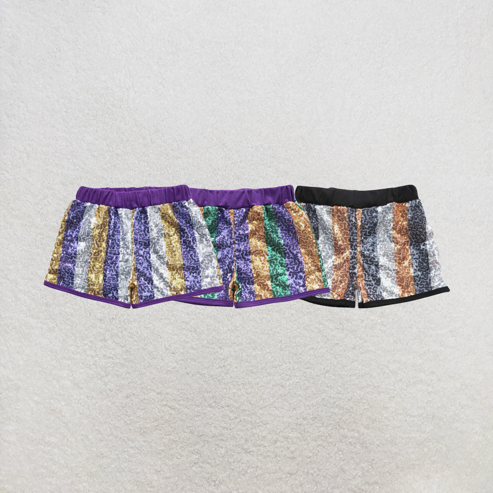RTS NO MOQ（In Stock)Baby Girls Purple White Gold Sequin Shorts