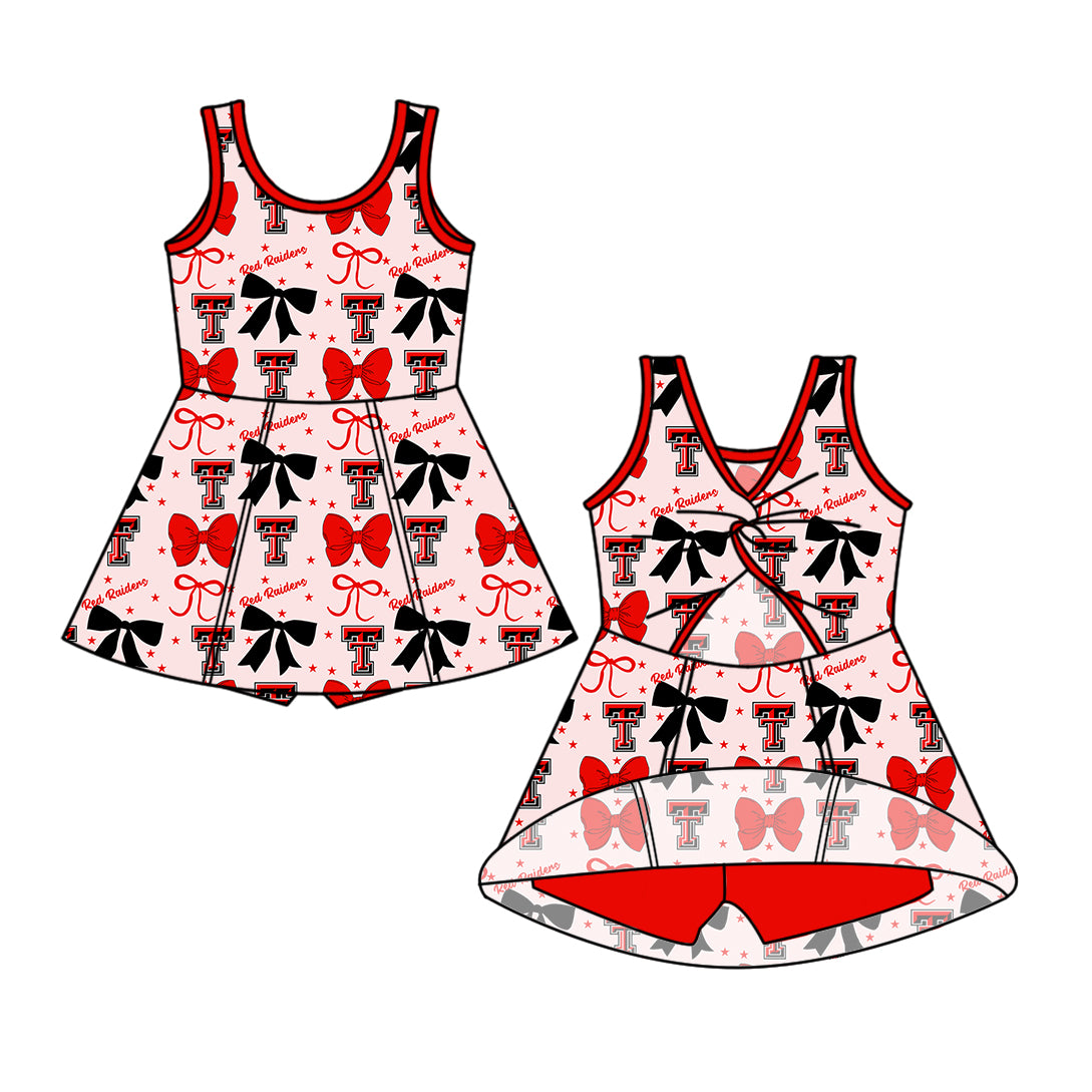 Custom moq 5 mix size milk silk summer teams baby girls clothes team bow red sleeveless skirts sets and dress 1 and dress 2 and top-25.6.23