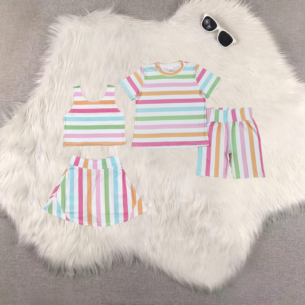 RTS NO MOQ Sibling baby girl clothes striped sleeveless skirt yoga set and sets