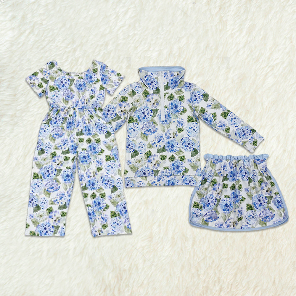 RTS NO MOQ Girls Boys floral long sleeve skirts sets and jumpsuit Clothes