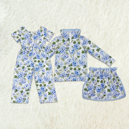 RTS NO MOQ Girls Boys floral long sleeve skirts sets and jumpsuit Clothes