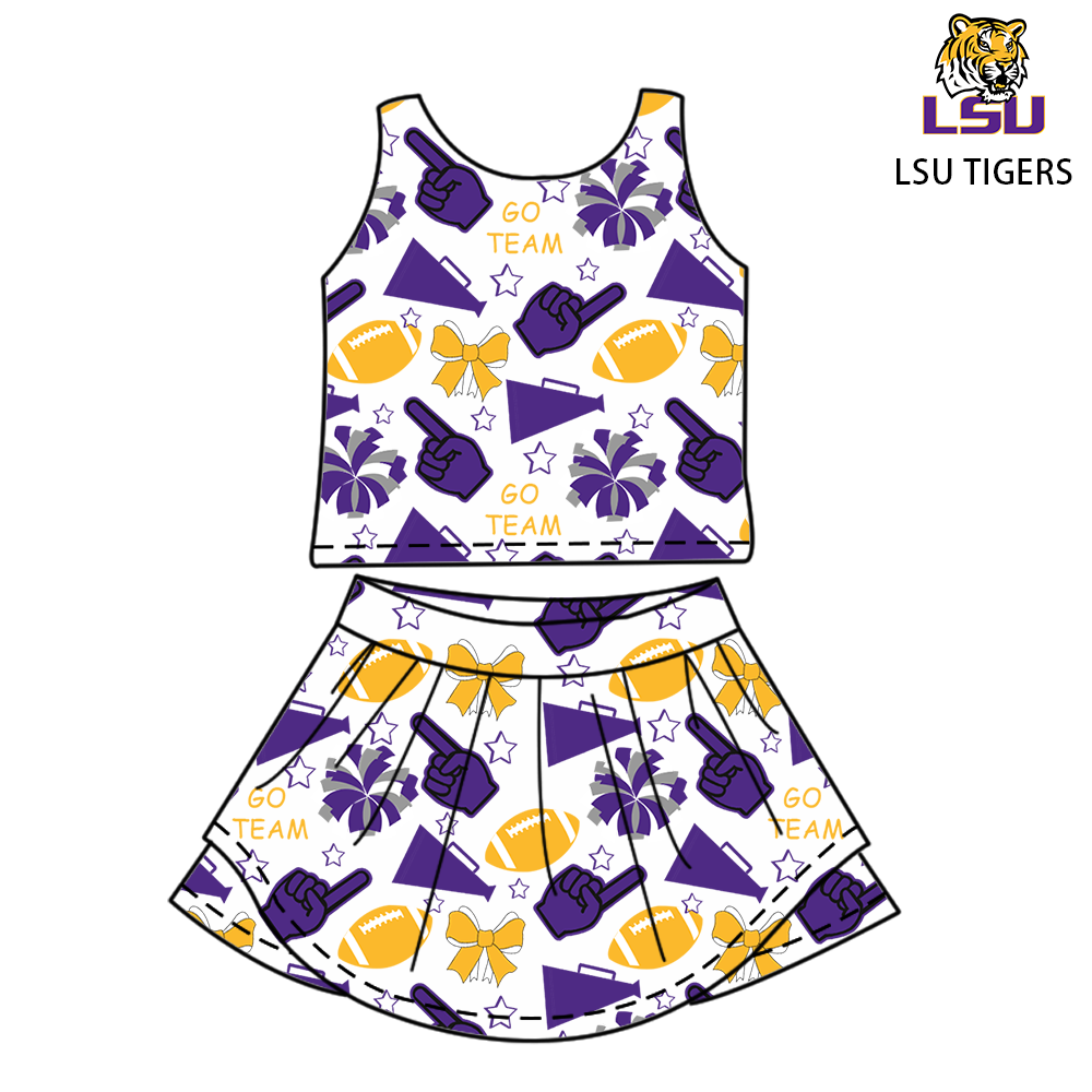 Custom moq 5 mix sizes summer teams baby girls clothes team purple short sleeve skirts shorts sets and dress-25.6.7