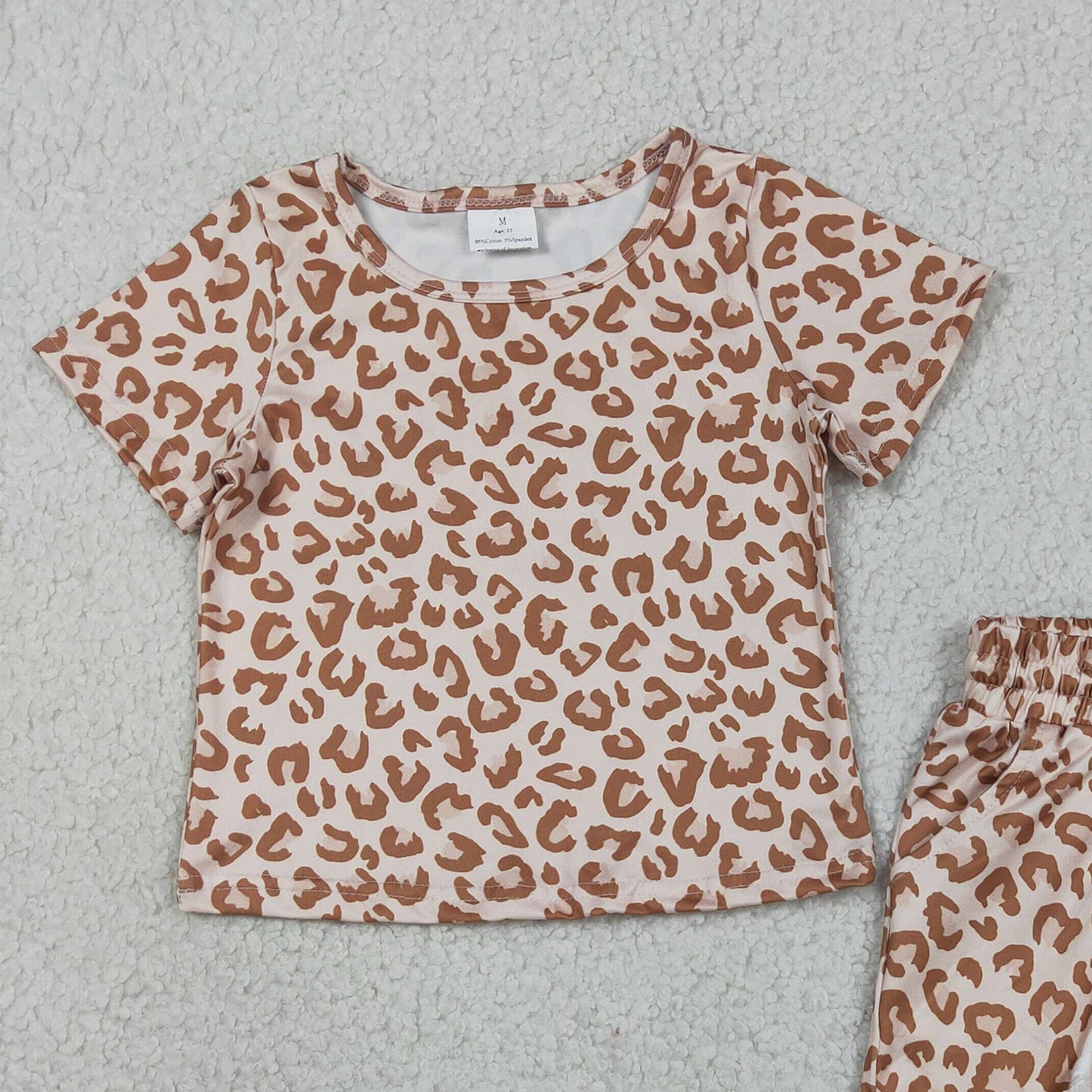 RTS NO MOQ GSSO3292 Baby Girls Leopard Printed Khaki Top Pocket Ruffle Short Pajama Sets