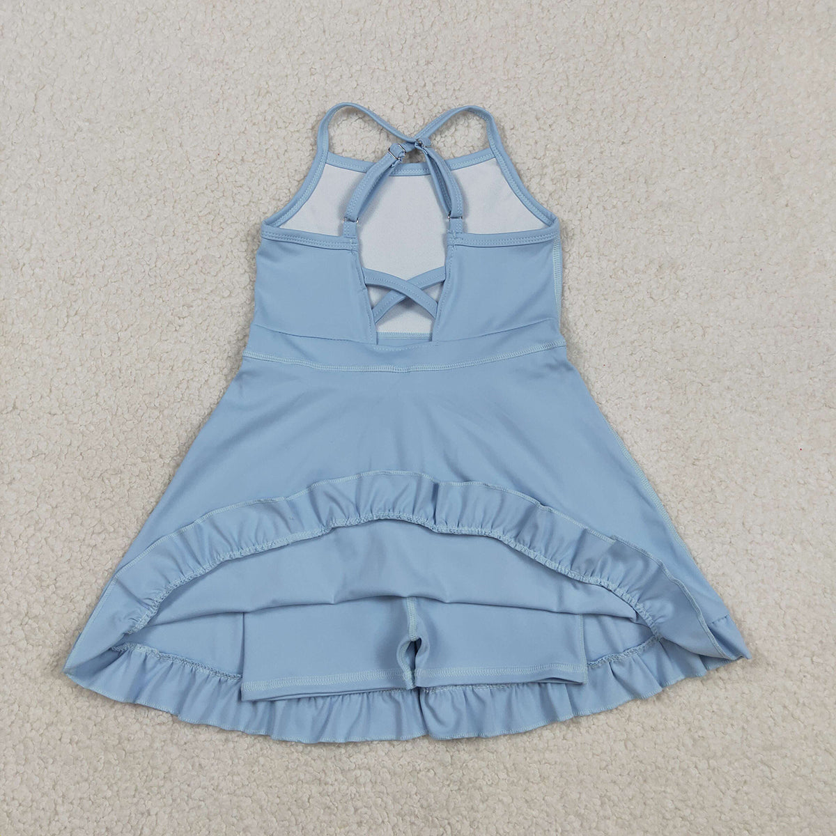 RTS NO MOQ S0713 Baby Girls Light Blue Strap Ruffle Knee-Length Dress