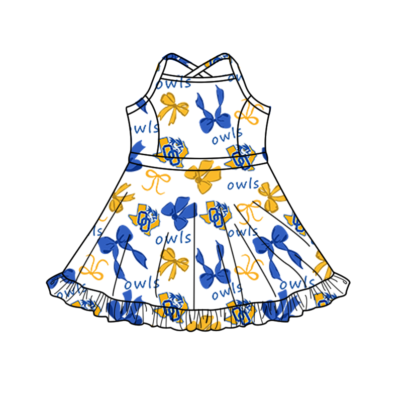 custom moq 5 mix size XY062707 Baby Girls Bows Print Strap Knee Length Activity Wear Yoga Skort Dress