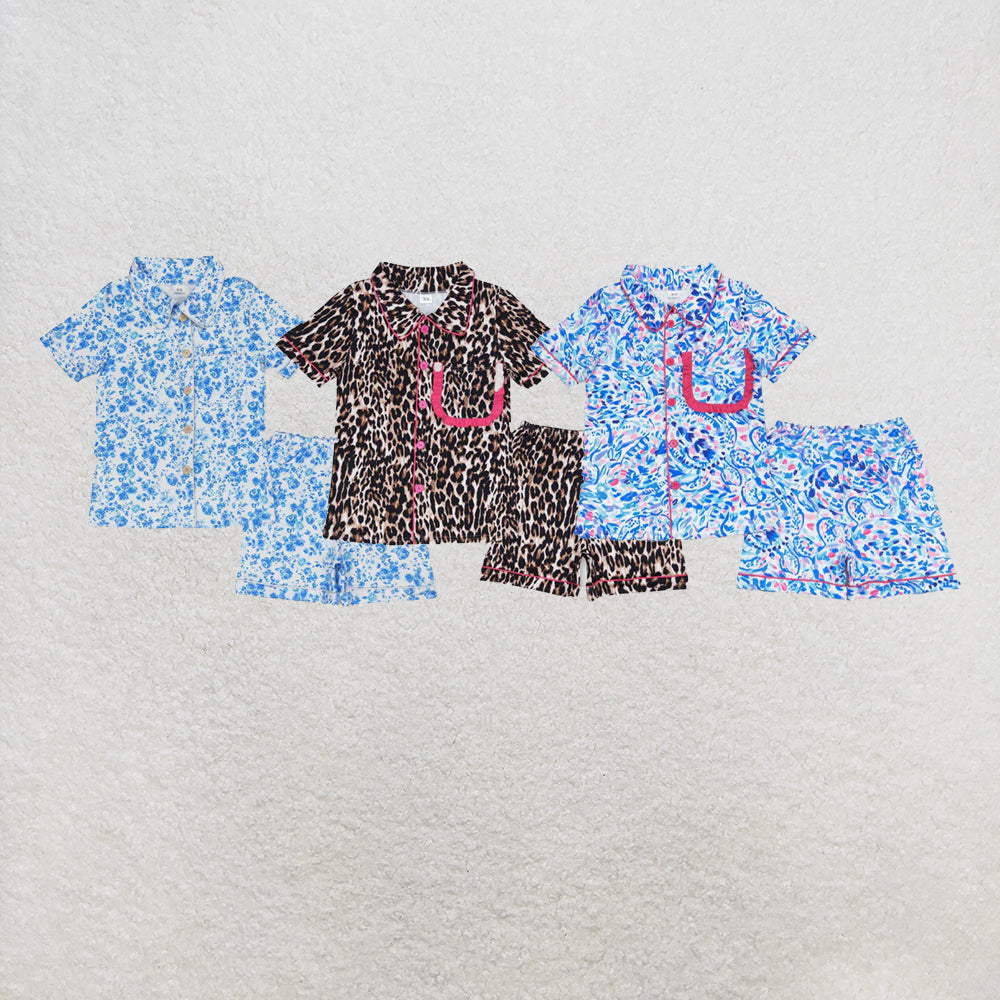 RTS NO MOQ Sibling Adult Women Water Paisley Shirt Shorts Pajamas Clothes Sets