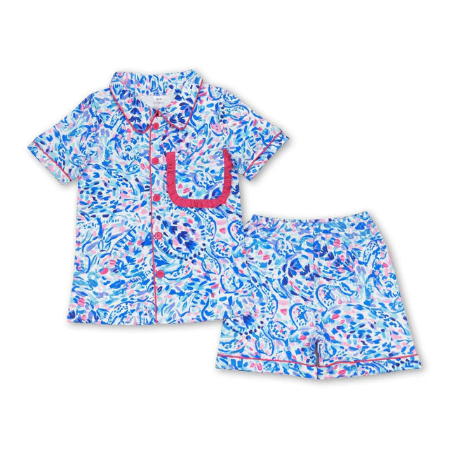 RTS NO MOQ Sibling Adult Women Water Paisley Shirt Shorts Pajamas Clothes Sets