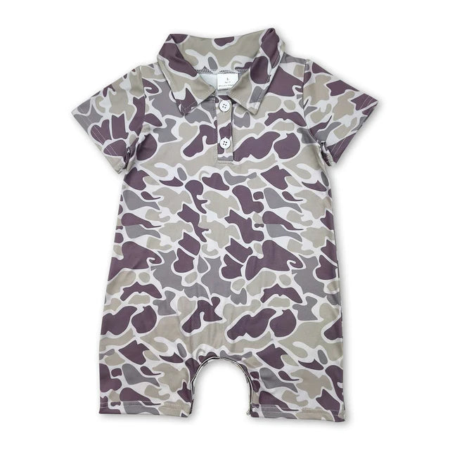 RTS NO MOQ Sibling Baby Infant Boys Short Sleeves Camouflage Button Rompers