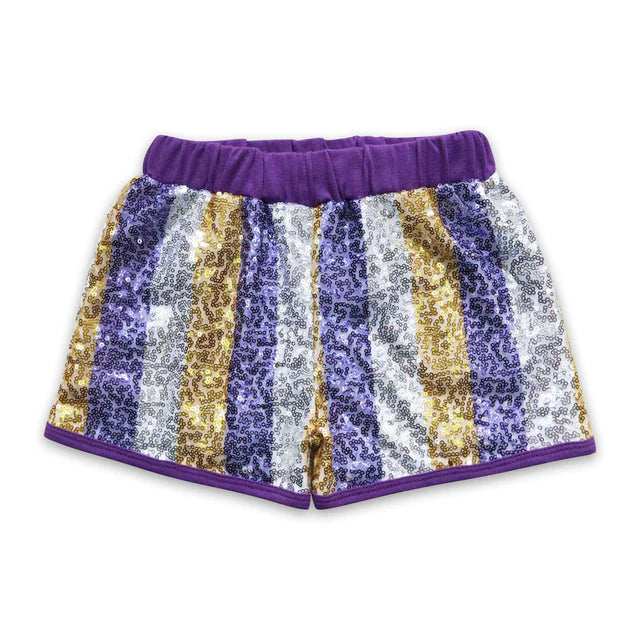 RTS NO MOQ（In Stock)Baby Girls Purple White Gold Sequin Shorts