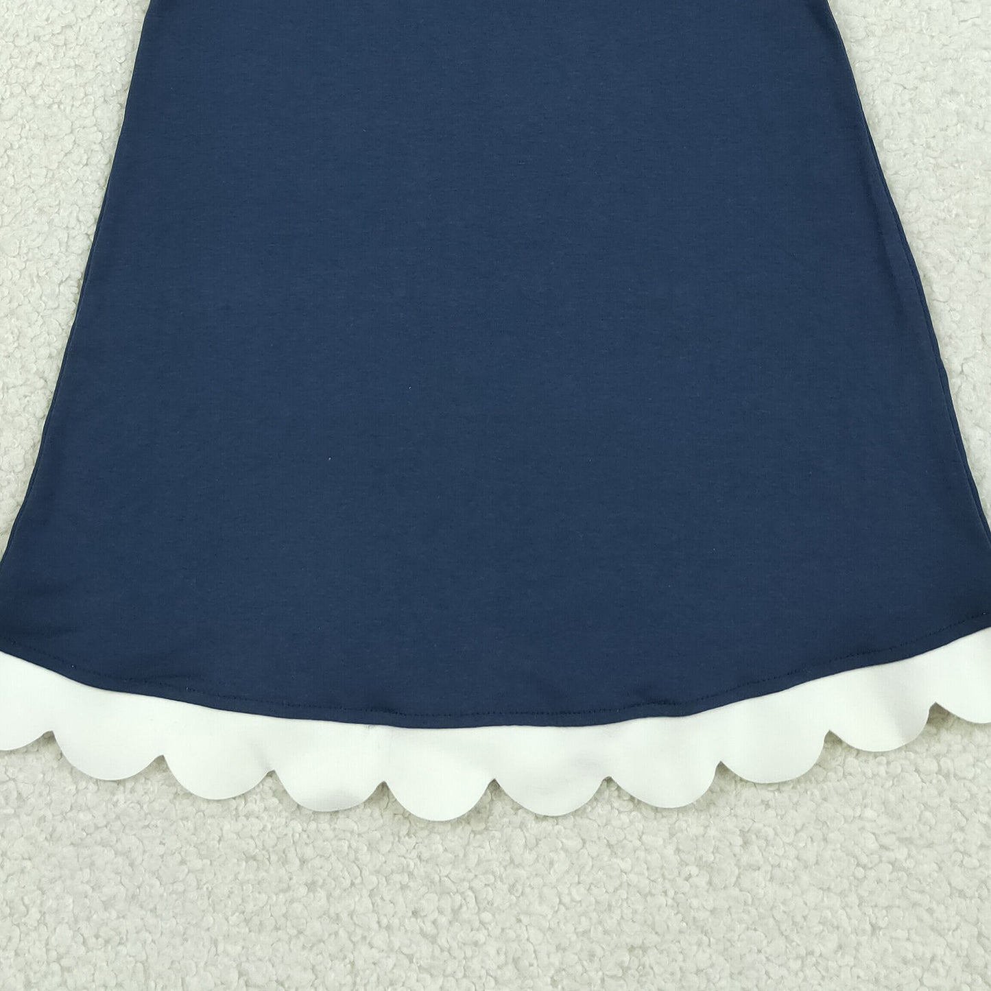 RTS NO MOQ cotton GSD4056 Baby Girls Sleeveless Navy Blue Scallop Knee-Length Dresses Summer Girl's Clothes