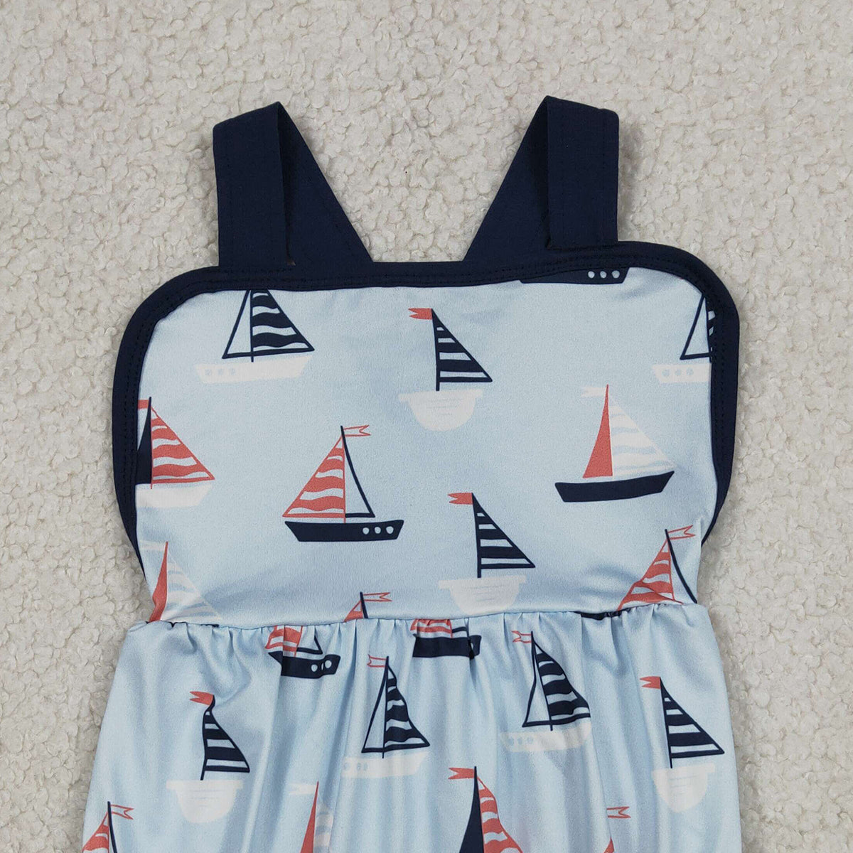 RTS NO MOQ SR3945 Baby Boys Blue Plaid Strap Boat Rompers Cute Clothing
