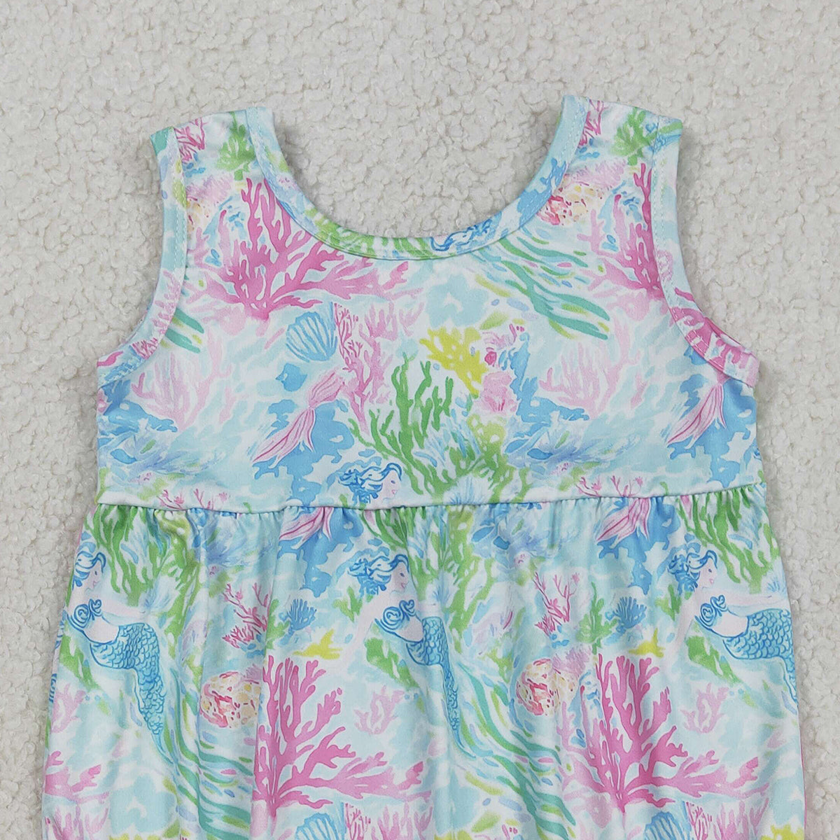 RTS NO MOQ SR3991 Baby Girls Sleeveless Ruffle Rompers Watercolor Sea Plants Print Cute Baby Girl Outfit