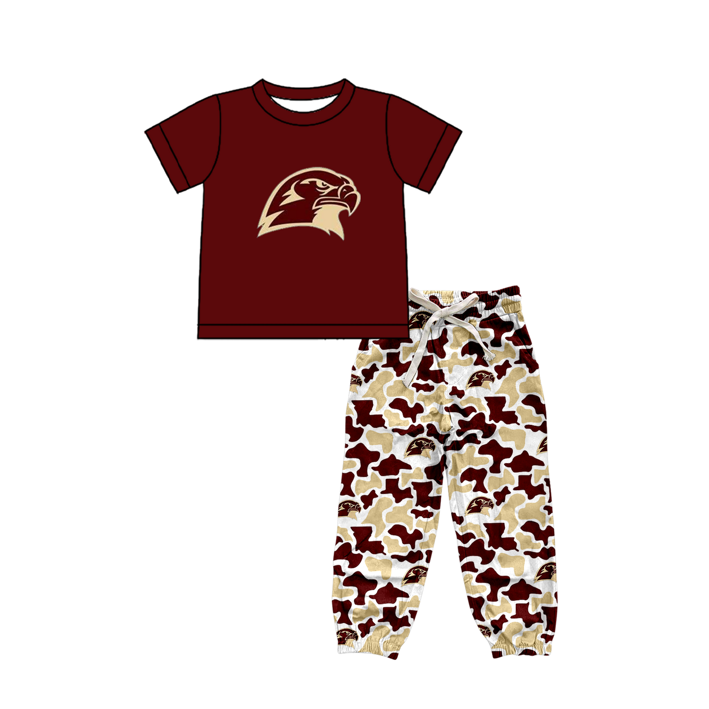 custom moq 5 mix size XY062907 Baby Boys Short Sleeve Top Camouflage Drawstring Pants Set