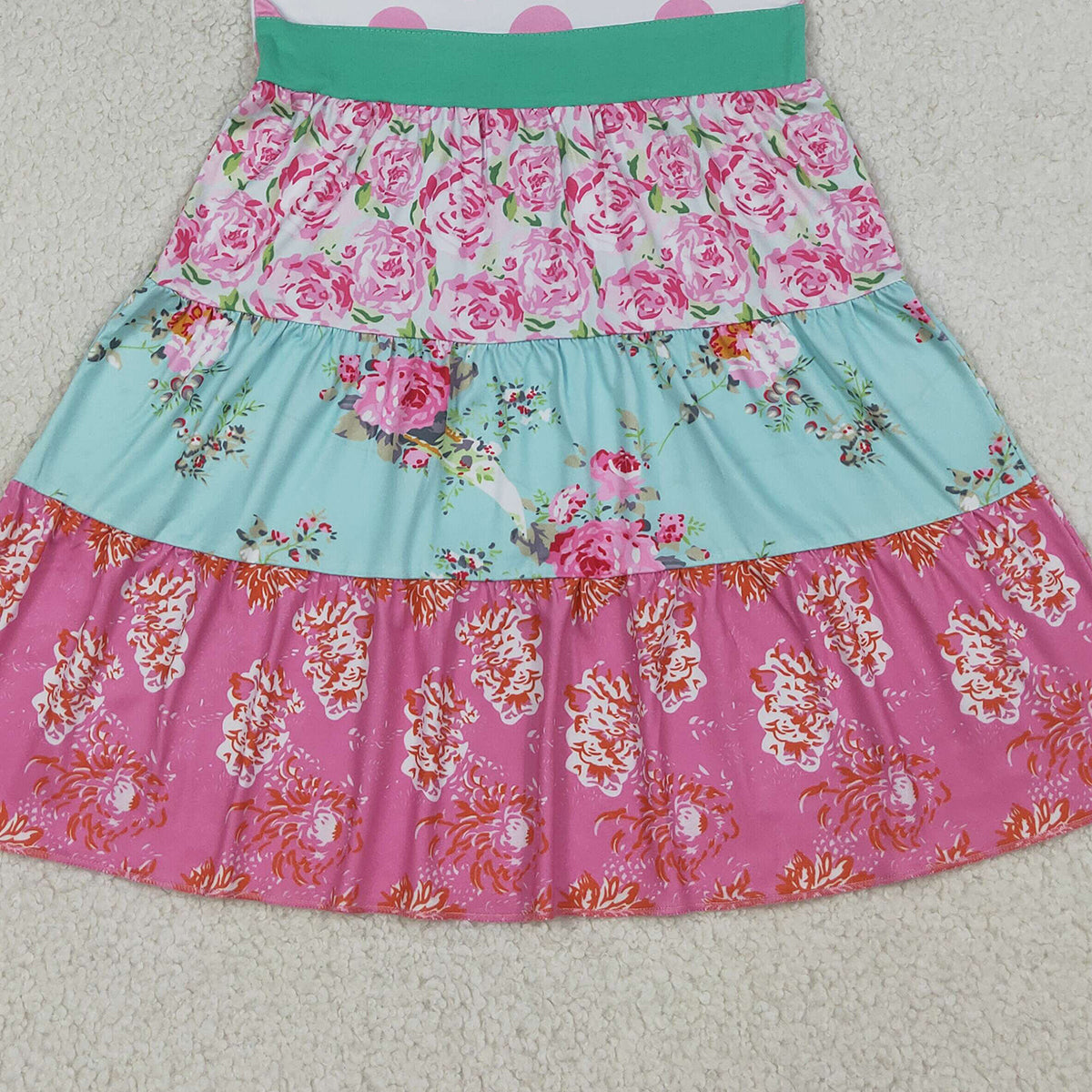 RTS NO MOQ GSD4089 Baby Girls Patchwork Knee Length Dresses with Flutter Sleeves Floral Print(3-4T-10-12T）
