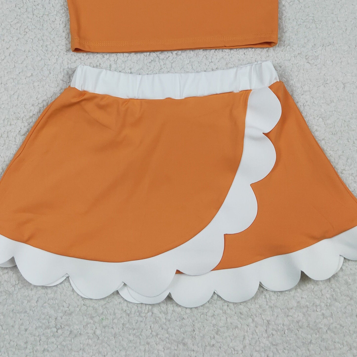 RTS NO MOQ yoga fabric cotton GSD4033  Yoga Toddler Girls Orange  Vest Scallop Skirt Short Yoga Sports Outfit