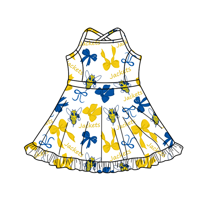 custom moq 5 mix size XY070207 Baby Girls Bows Print Strap Knee Length Skort Yoga Active Dress