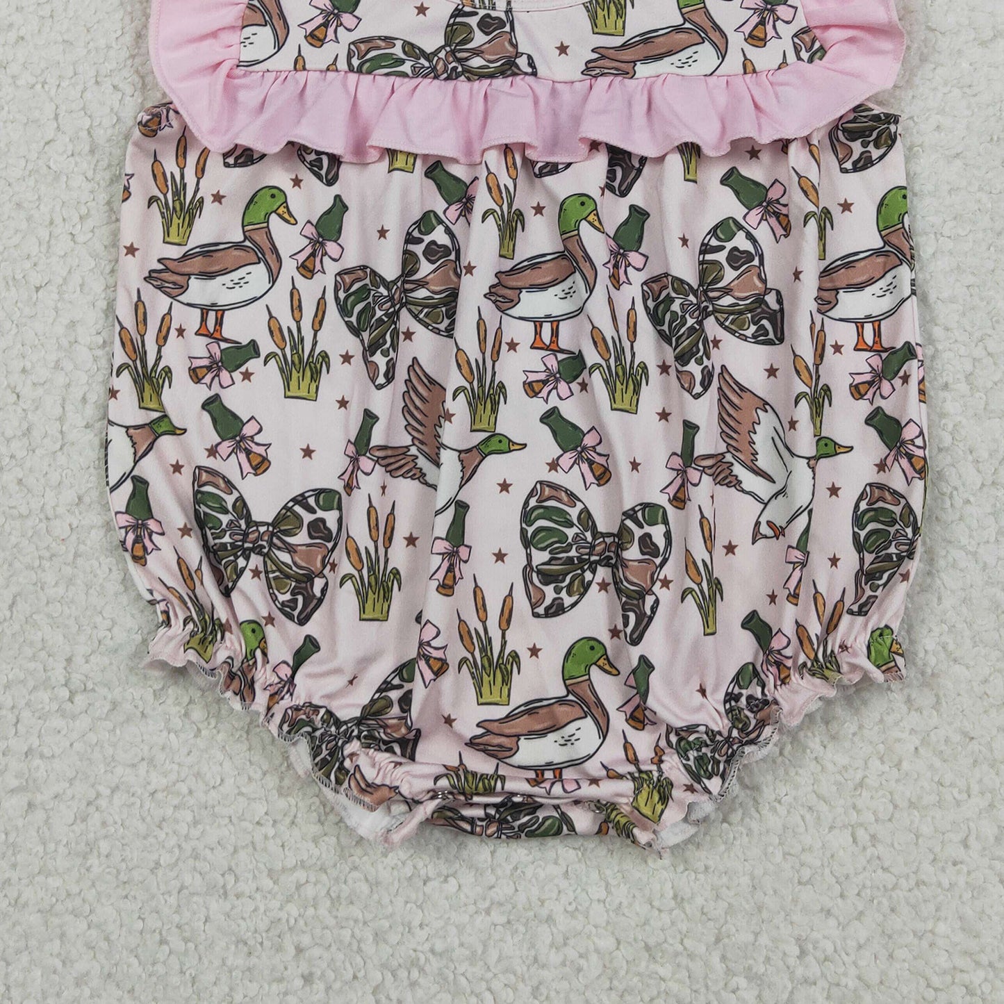 RTS NO MOQ milk silk SR4160 Baby Girls Cute Ducks Hunting Camo Sleeveless Bows Ruffle Romper