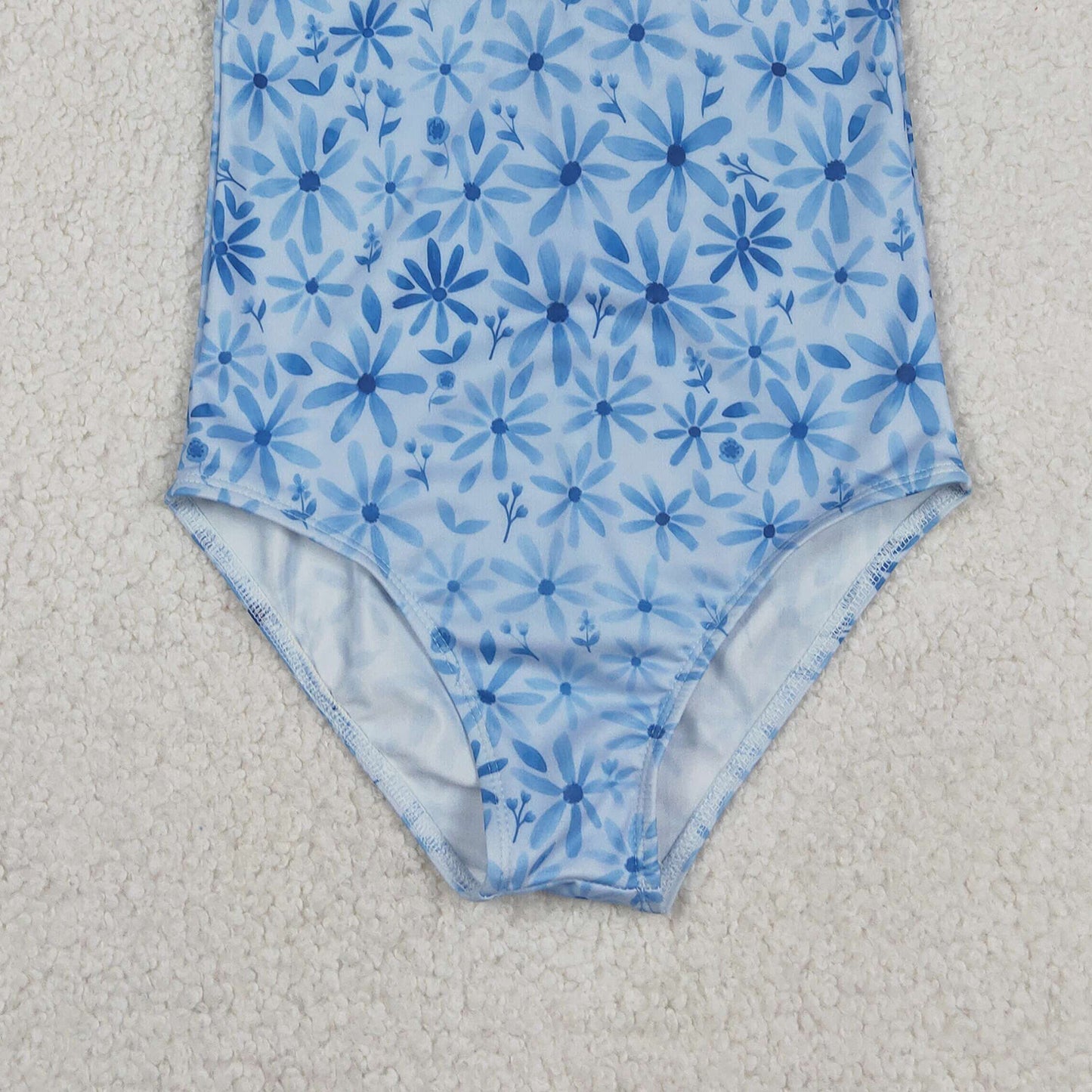 RTS NO MOQ milk silk S0515 Baby Girls Summer Cute Flutter Sleeve Blue Flowers One Piece Bummies Swimsuits
