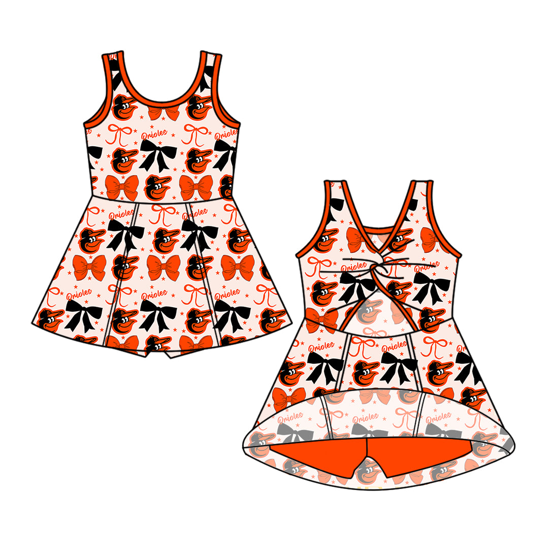 Custom moq 5 mix size milk silk summer teams baby girls clothes team bow orange long sleeve hooded pants sets and dress 1 and dress 2 and top-25.6.17