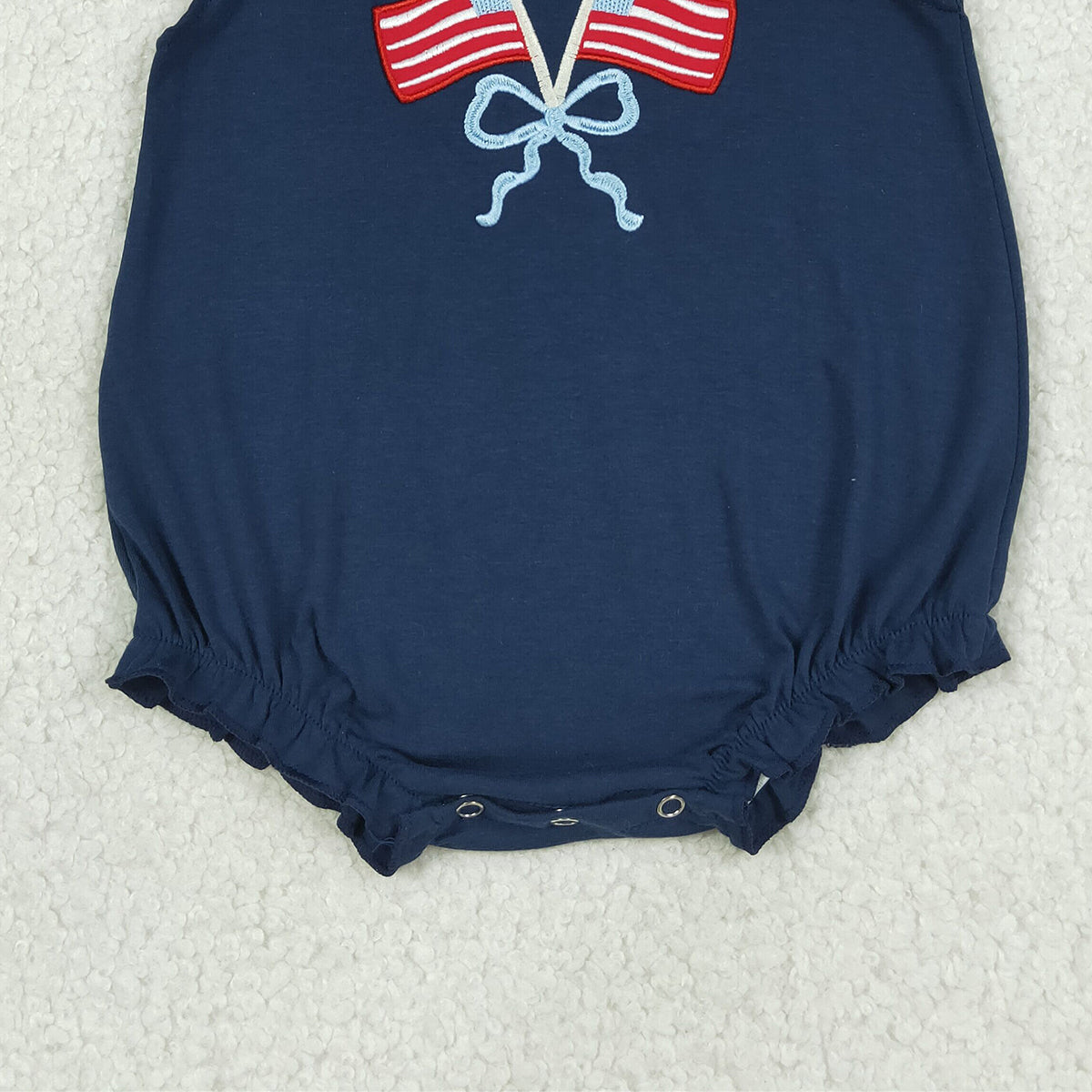 RTS NO MOQ SR3903 Baby Girls' 4th of July Ruffle Rompers with Embroidery Bows Flags And Flutter Sleeves for Infant Girls